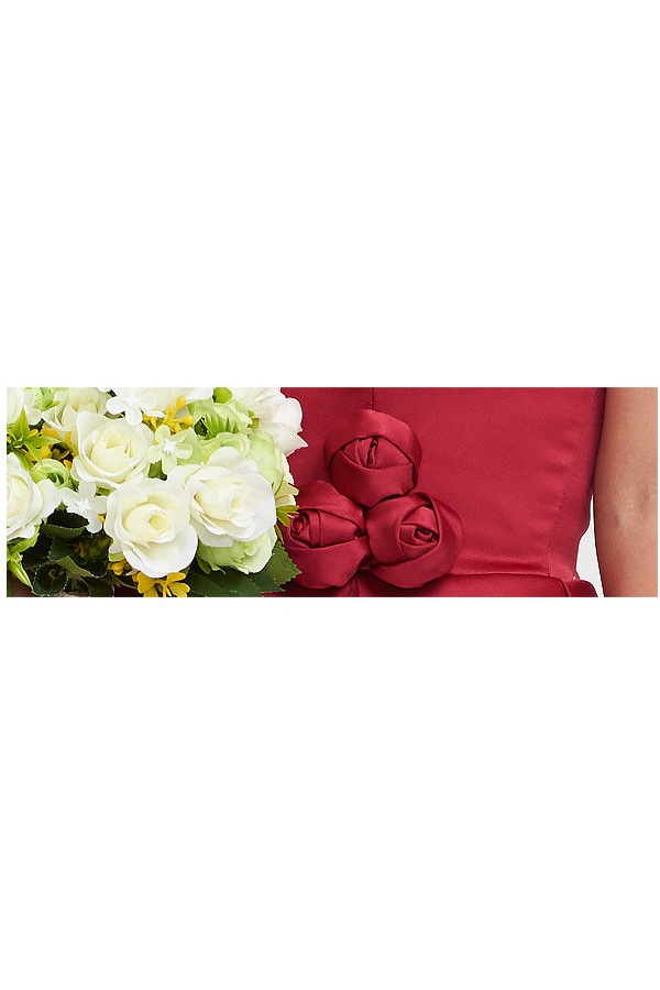 Short Pleated Satin A-Line Homecoming Dress with Waist Rosette