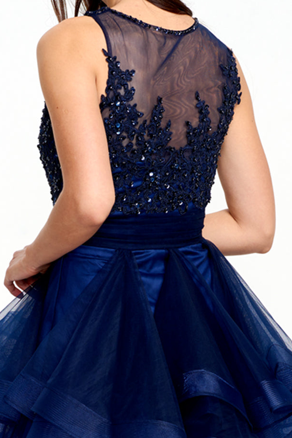 Tiered Tulle A-Line Homecoming Dress with Illusion Lace Bodice