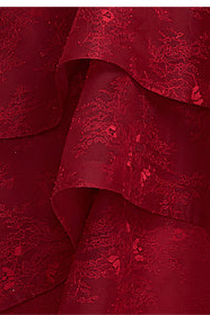 Burgundy Lace-Applique Tulle Mermaid Prom Dress with Tiered Ruffles