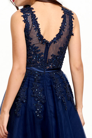Illusion-Back Lace-Applique Tulle A-Line Homecoming Dress