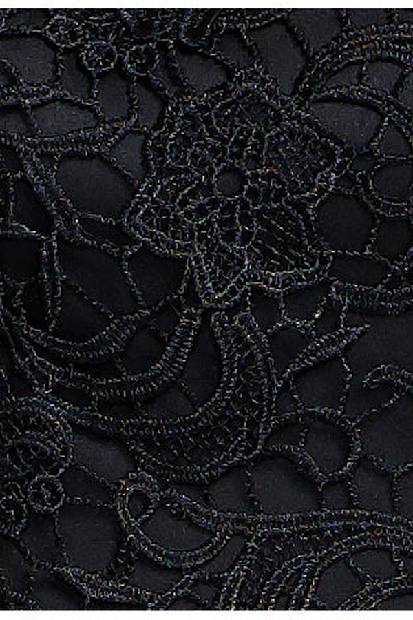Black Lace Sheath Evening Gown with Illusion Neckline and Low Back