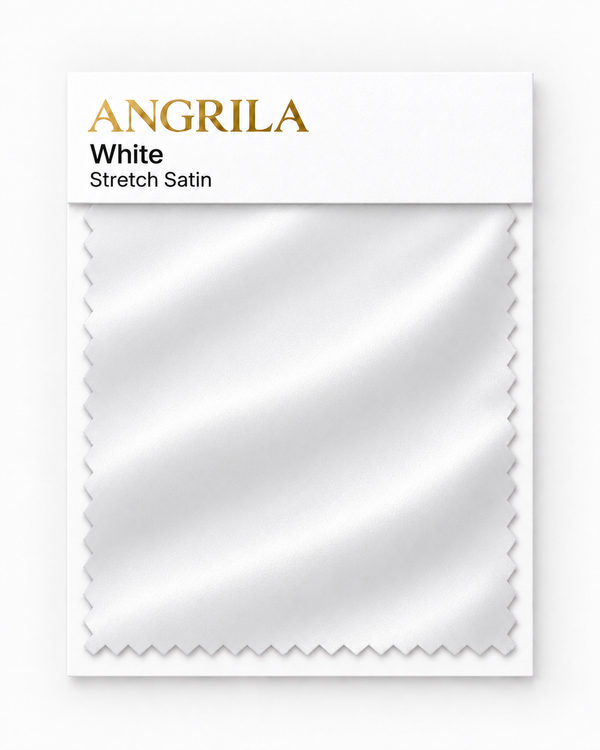 White Stretch Satin fabric swatch - Angrila