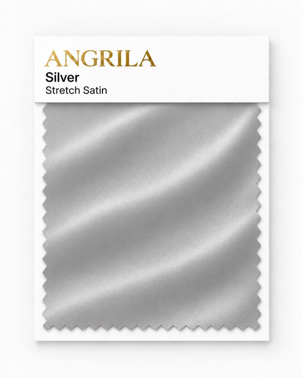 Silver Stretch Satin fabric swatch - Angrila