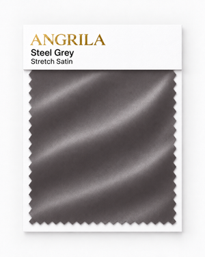 Steel Grey Stretch Satin fabric swatch - Angrila