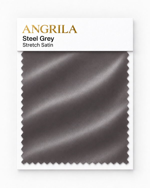 Steel Grey Stretch Satin fabric swatch - Angrila