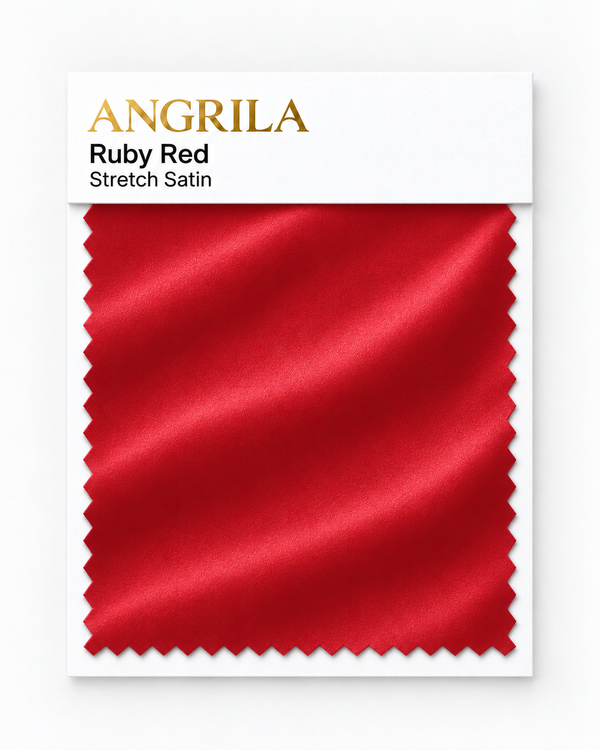 Ruby Red Stretch Satin fabric swatch - Angrila