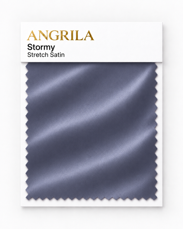 Stormy Stretch Satin fabric swatch - Angrila