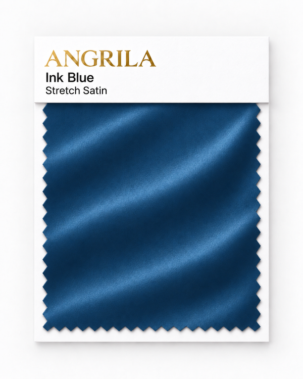 Ink Blue Stretch Satin fabric swatch - Angrila