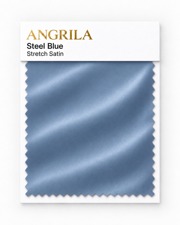 Steel Blue Stretch Satin fabric swatch - Angrila