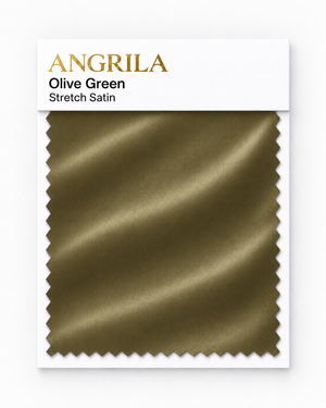 Olive Green Stretch Satin fabric swatch - Angrila