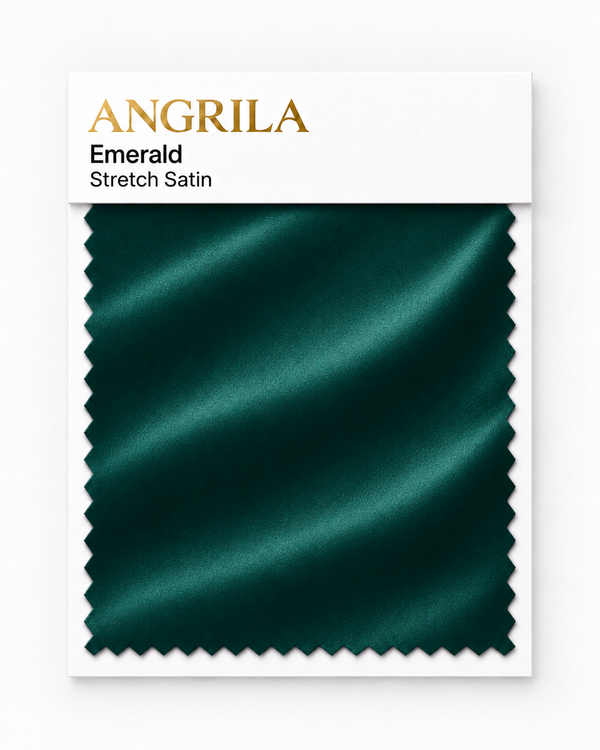 Emerald Stretch Satin fabric swatch - Angrila
