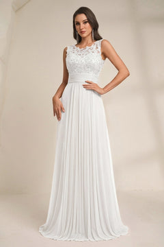 Ivory Tulle A-Line Wedding Dress with Floral Illusion Bodice