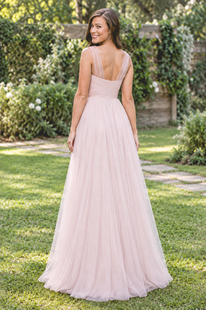Julia Blushing Pink tulle bridesmaid dress without belt, AI-generated back view