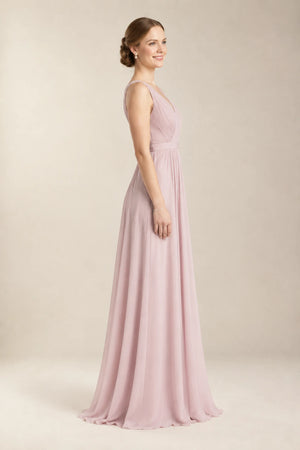 Pearl Pink Pleated V-Back Chiffon A-Line Bridesmaid Dress