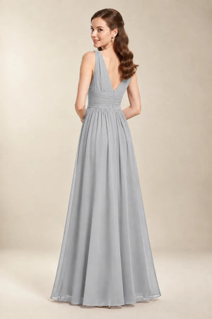 Chantel Silver chiffon bridesmaid dress, back view