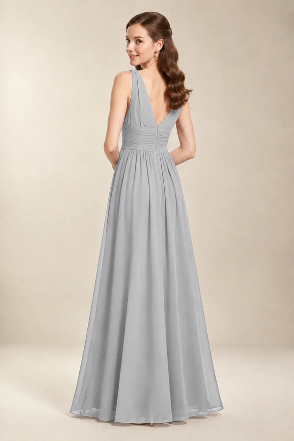 Chantel Silver chiffon bridesmaid dress, back view