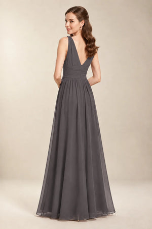 Chantel Steel Grey chiffon bridesmaid dress, back view