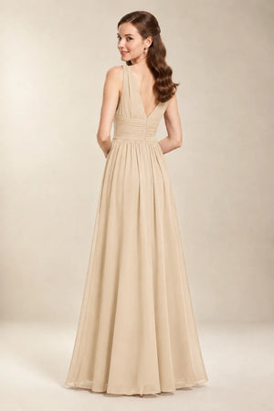 Chantel Sand chiffon floor-length bridesmaid dress, back view