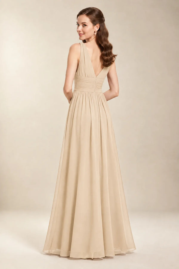 Chantel Sand chiffon floor-length bridesmaid dress, back view