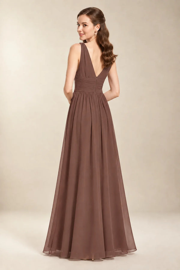 Chantel Espresso chiffon bridesmaid dress, back view
