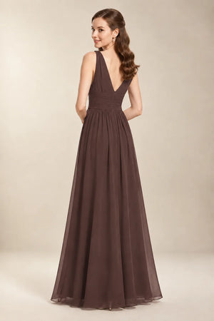 Chantel Ganache ruched V-neck chiffon bridesmaid dress, back view