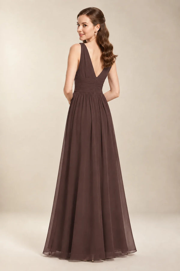 Chantel Ganache ruched V-neck chiffon bridesmaid dress, back view