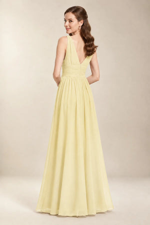 Chantel Lemon Sorbet chiffon floor-length bridesmaid dress, back view