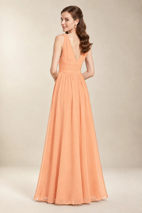 Chantel Peach chiffon bridesmaid dress, back view