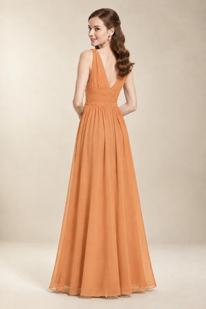Chantel Apricot chiffon floor-length bridesmaid dress, back view