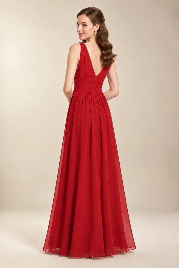 Chantel Ruby Red chiffon bridesmaid dress, back view