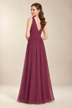 Chantel Mulberry chiffon floor-length bridesmaid dress, back view
