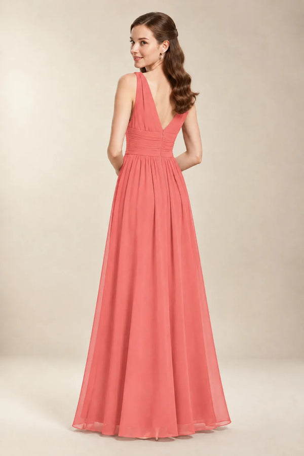 Chantel Coral chiffon bridesmaid dress, back view