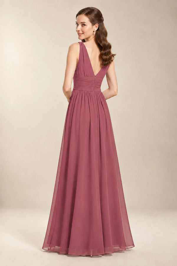 Chantel Desert Rose chiffon floor-length bridesmaid dress, back view
