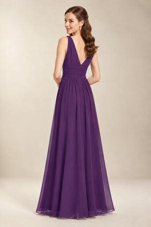 Chantel Amethyst chiffon bridesmaid dress, back view