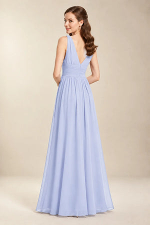 Chantel Ice Blue chiffon bridesmaid dress, back view