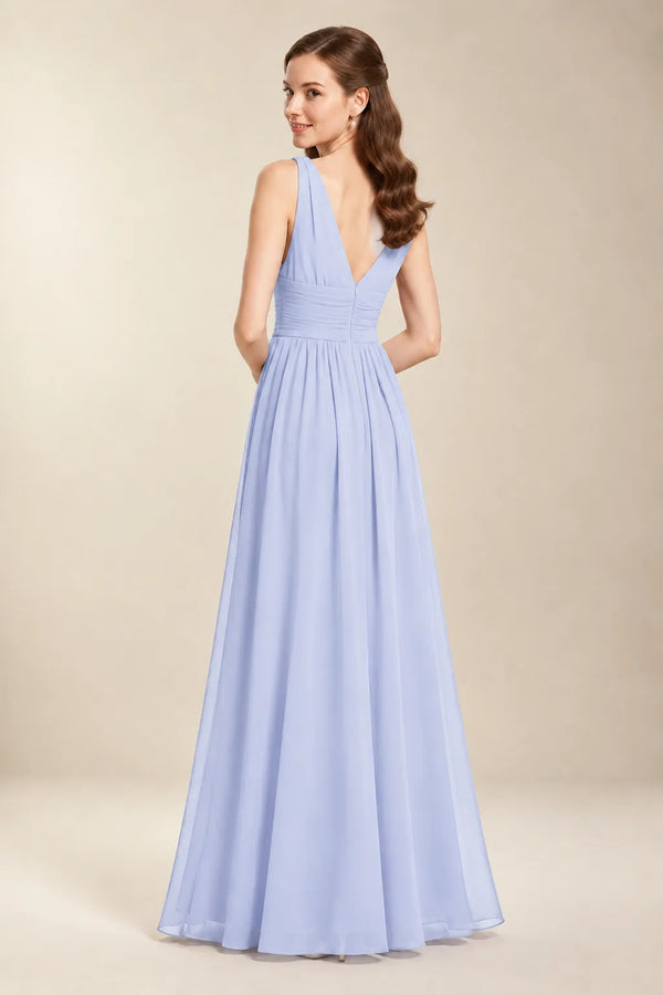 Chantel Ice Blue chiffon bridesmaid dress, back view