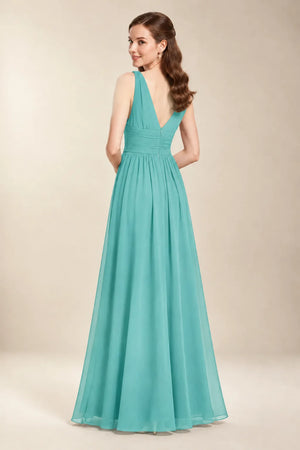 Chantel Aquamarine chiffon bridesmaid dress, back view