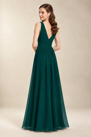 Chantel Emerald chiffon bridesmaid dress, back view