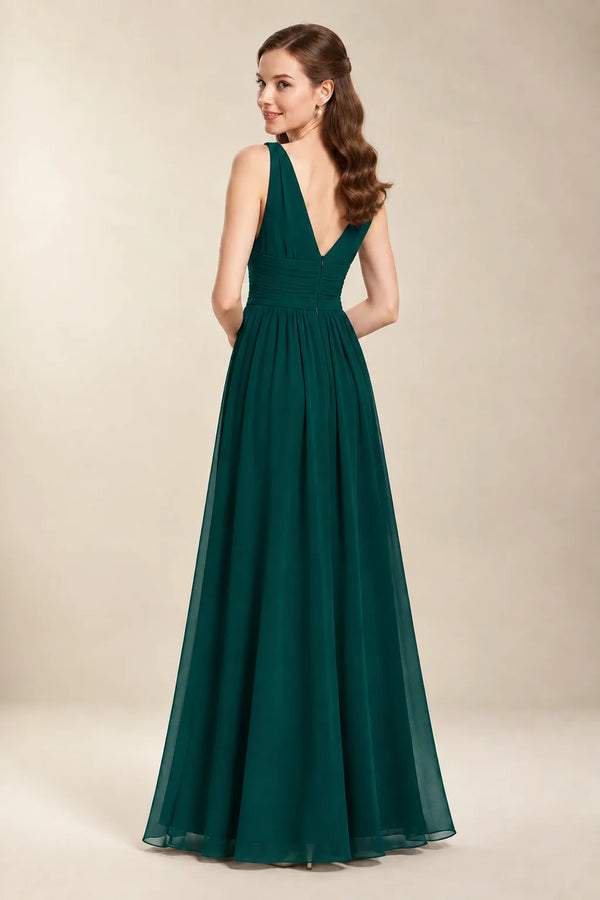 Chantel Emerald chiffon bridesmaid dress, back view