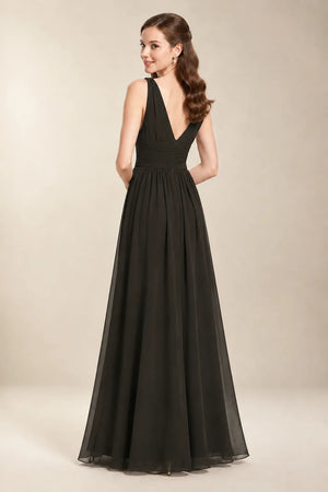 Chantel Black chiffon bridesmaid dress, back view