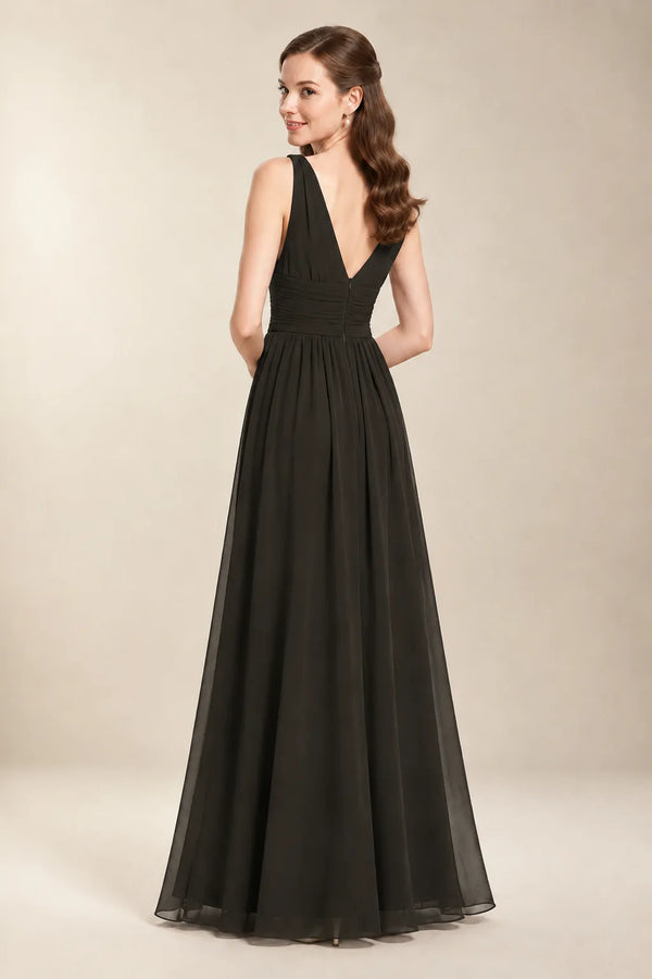 Chantel Black chiffon bridesmaid dress, back view