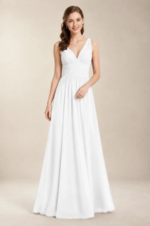 Chantel White chiffon wedding dress, front view