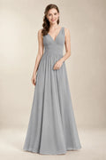 Chantel Silver chiffon bridesmaid dress, front view