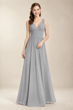 Chantel Silver chiffon bridesmaid dress, front view
