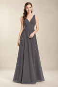Chantel Steel Grey chiffon bridesmaid dress, front view