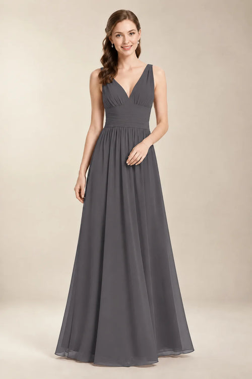 Chantel Steel Grey chiffon bridesmaid dress, front view
