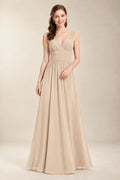 Chantel Sand chiffon floor-length bridesmaid dress, front view