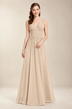 Chantel Sand chiffon floor-length bridesmaid dress, front view