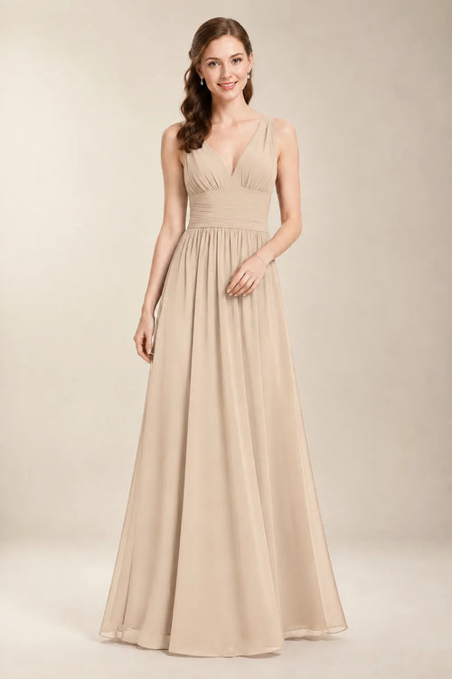 Chantel Sand chiffon floor-length bridesmaid dress, front view