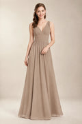Chantel Taupe chiffon floor-length bridesmaid dress, front view